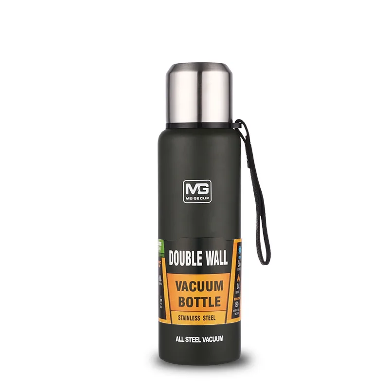 Bouteille Thermos en acier inoxydable 304, flacon sous vide de grande capacité, gobelet isolé avec corde pour boissons au thé, eau froide et chaude: YELLOW / 601-700ml