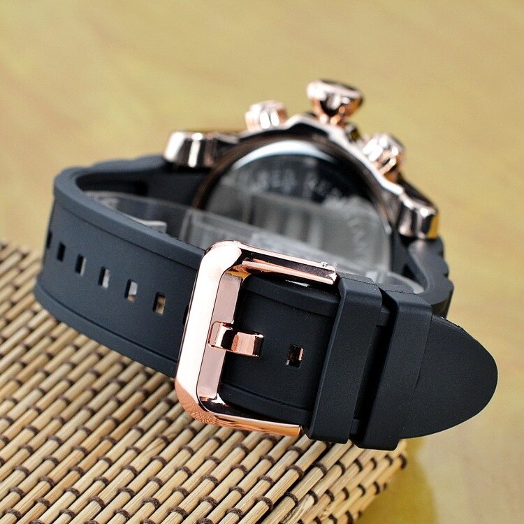 Reloj de famosa con esfera grande para hombre, reloj de cuarzo con esfera grande, correa de goma de 52MM, reloj de pulsera de oro rosa para hombre, reloj de lujo para hombre,