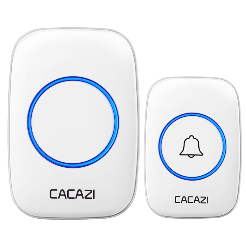 CACAZI 5 levels 36 Chimes 110DB 300M Remote Wireless Doorbell Waterproof LED Light Door Bell Battery powered Smart Door Bell: white 1TR x 1RE