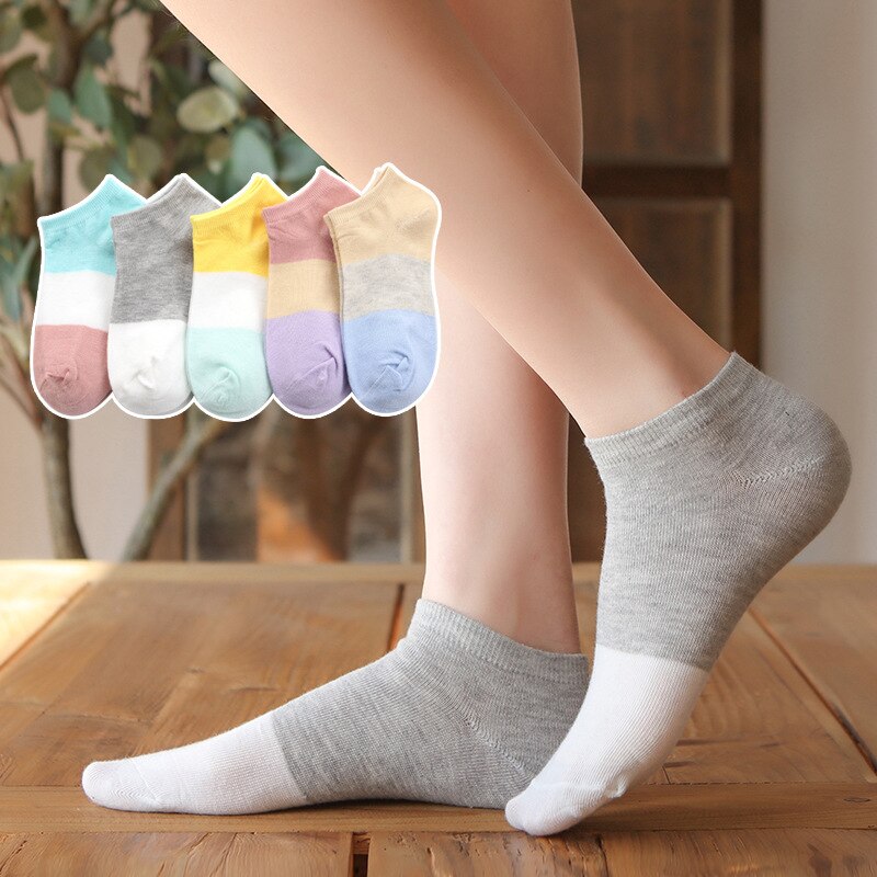 5 pairs Women Cotton Lovely Invisible non-slip Summer Candy Solid Color Silicone Short Socks Cute Thin Ankle Boat Socks