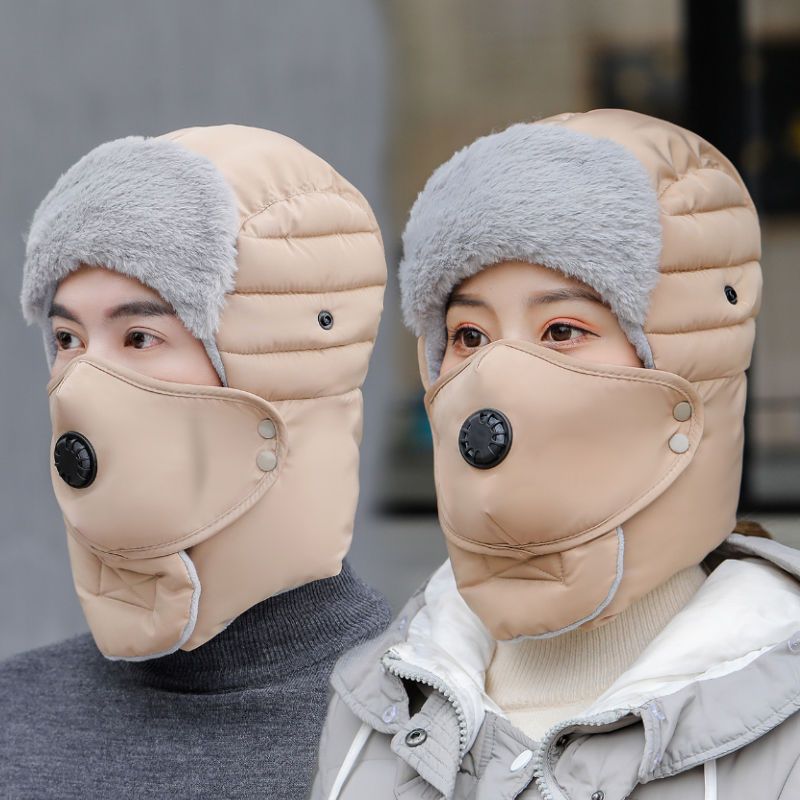 Fleece Hat Women Thickened Warm Ear Protection Cotton Hat Men's Fall/winter Outdoor Cycling Windproof Cold Hat: Beige