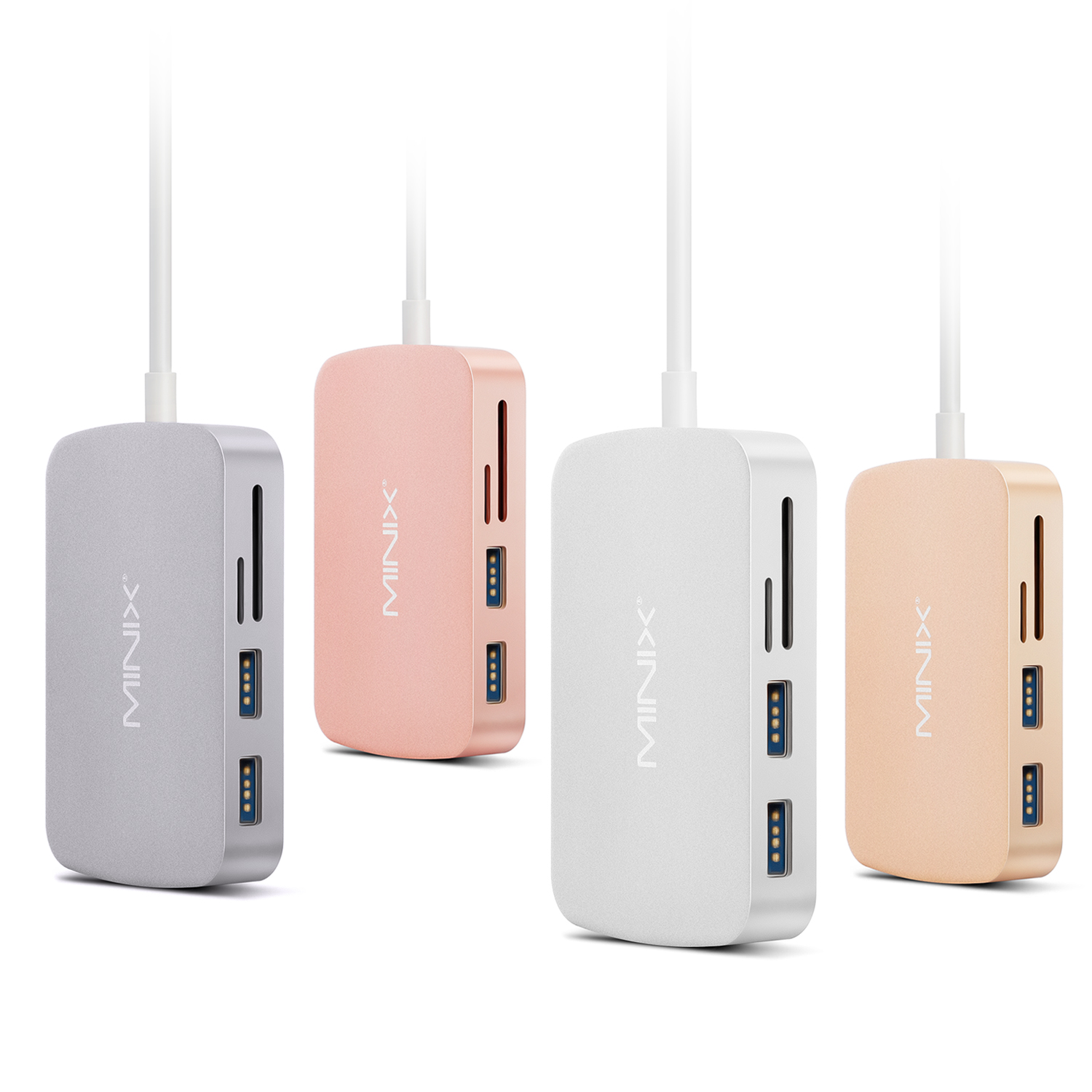 MINIX USB-C Hub kleine Type-c dockingstation met VGA/HDMI/USB 3.0/Type-c voor opladen/kaartlezer, internet NIC: Zilver