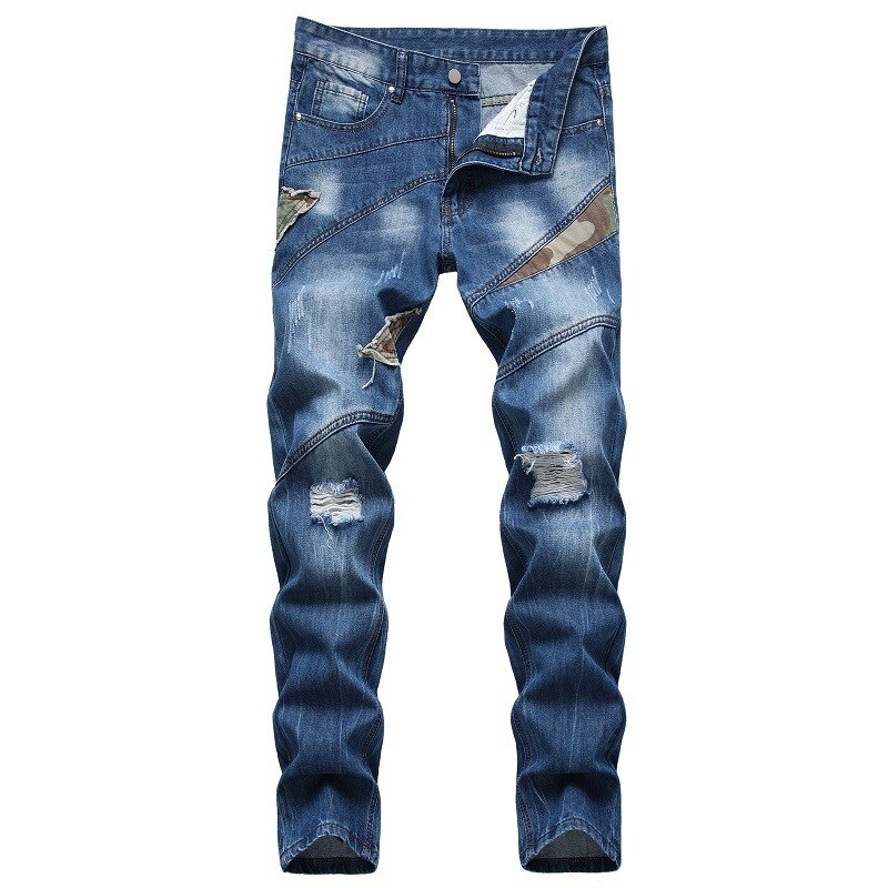 Mannen Gescheurde Jeans Jeugd Persoonlijkheid Fan Stiksels Trendy Jeans
