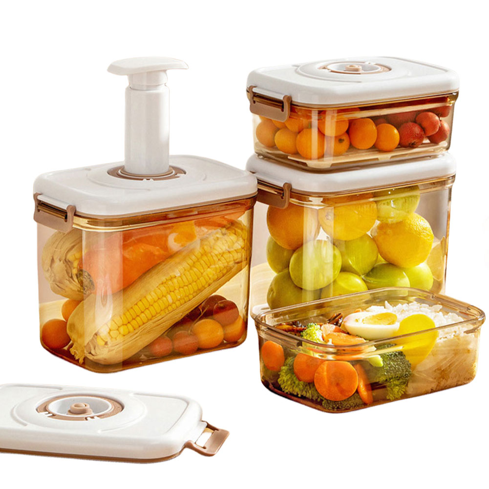 Food Vacuum Storage Box with Vacuum Pump Fridge Organizer with Removable Drain Plate Kitchen Storage Box for Vegetable and Fruit
