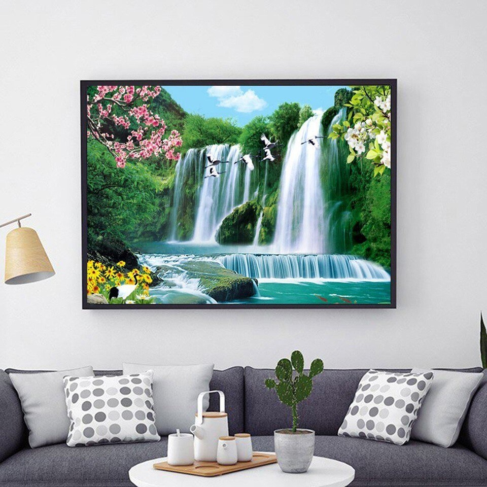Azqsd 5D Diy Diamant Borduurwerk Landschap Waterval Diamant Schilderij Landschap Foto Van Steentjes Handwerken Ambachten