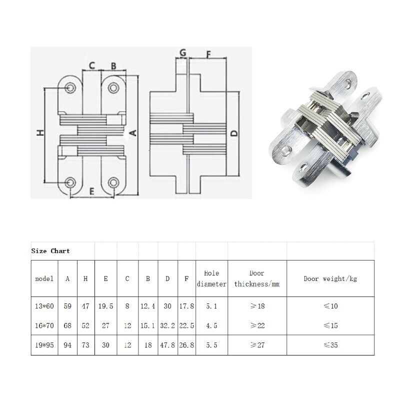 2PCS Stainless Steel Hidden Hinges Invisible Folding Door Hinge Home Hardware