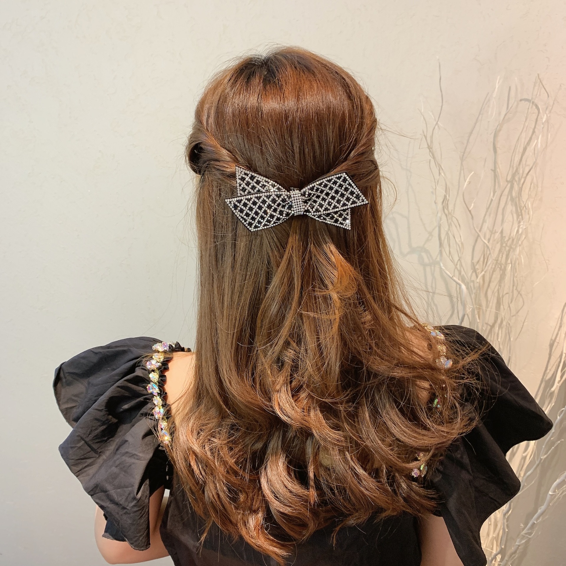 Korean Hair Accessories Black Shinning Rhinestone Paved Big Bowknot Hair Jewelry Hairclip