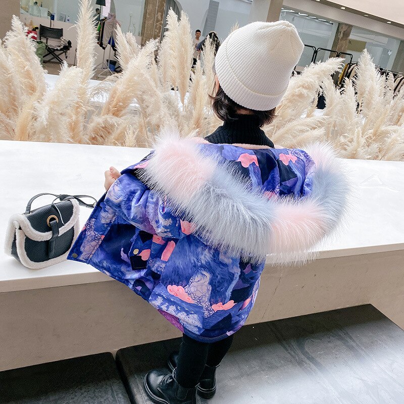 Babymeisjesjas herfst en winter meisjesjas graffiti #39 warme capuchonjas western stijl plus fluwelen kinderbedje