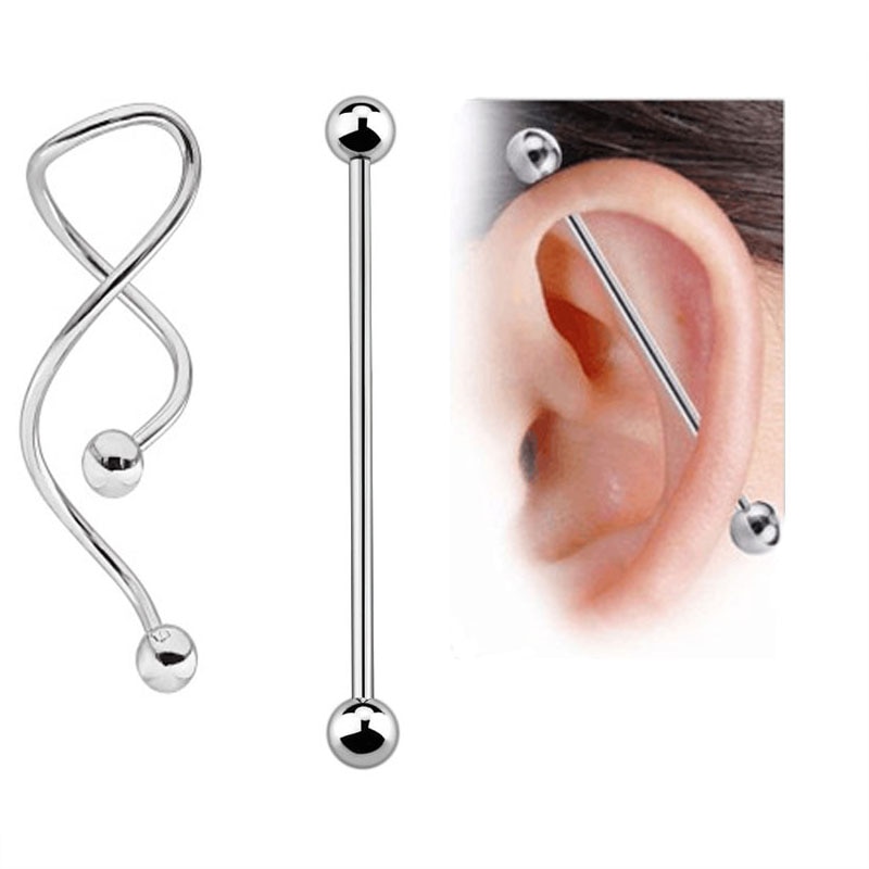 2PCS Curve Straight Ear Industrial Barbell Helix Tragus Piercing Scaffold Bar Cartilage Earring Orelha Simple Body Jewelry