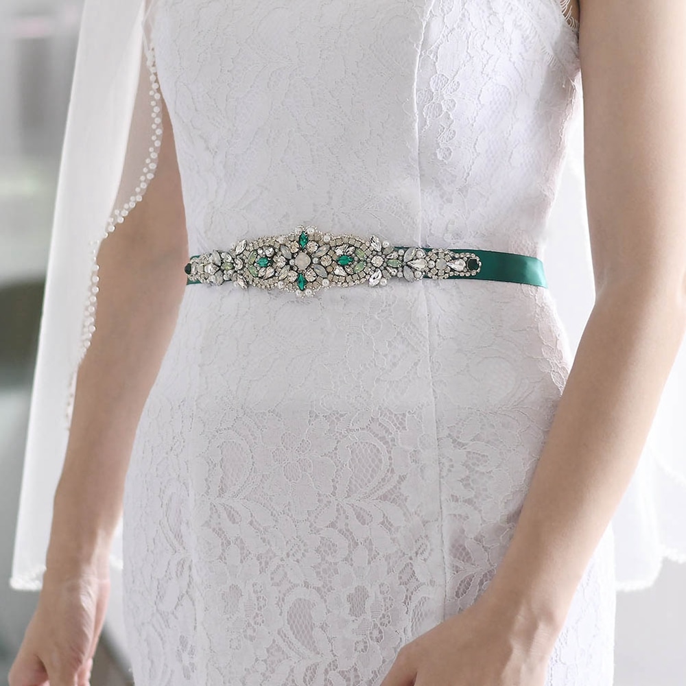 Grün Kleid Gürtel Grün Diamanten Gürtel für Hochzeit Gürtel Opal Strass Brautjungfer Dekorative Gürtel Braut Kristall Hochzeit Schärpen