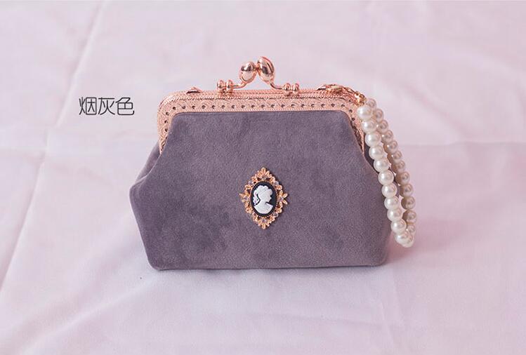 Angelatracy domstol korea vintage metall diamant flicka pärla kvinna liten axelväska spänne dam plånbok handväskor myntväska: Grå