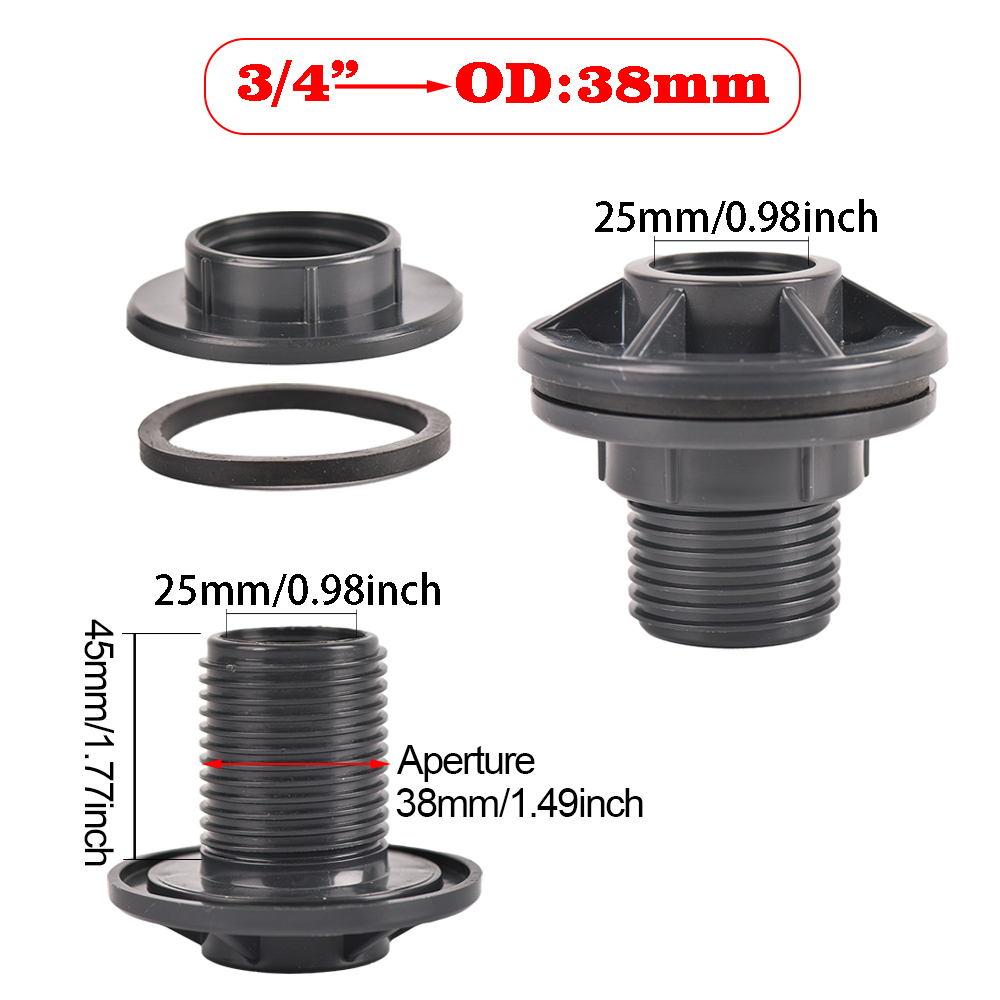 1/2 3/4 Zoll PVC Zapfen Regenfass Wasserhahn Ventil Bausatz mit Schottverschraubung und Schlauchadapter, für Aquarien, Wassertanks, Schwimmbecken