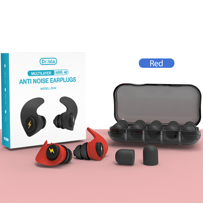 Dr.isla ZK40 6 uds tapones para los oídos de silicona suave de 3 capas tapones para los oídos cónicos con reducción de ruido para dormir aislamiento acústico Protector de oídos: Rojo