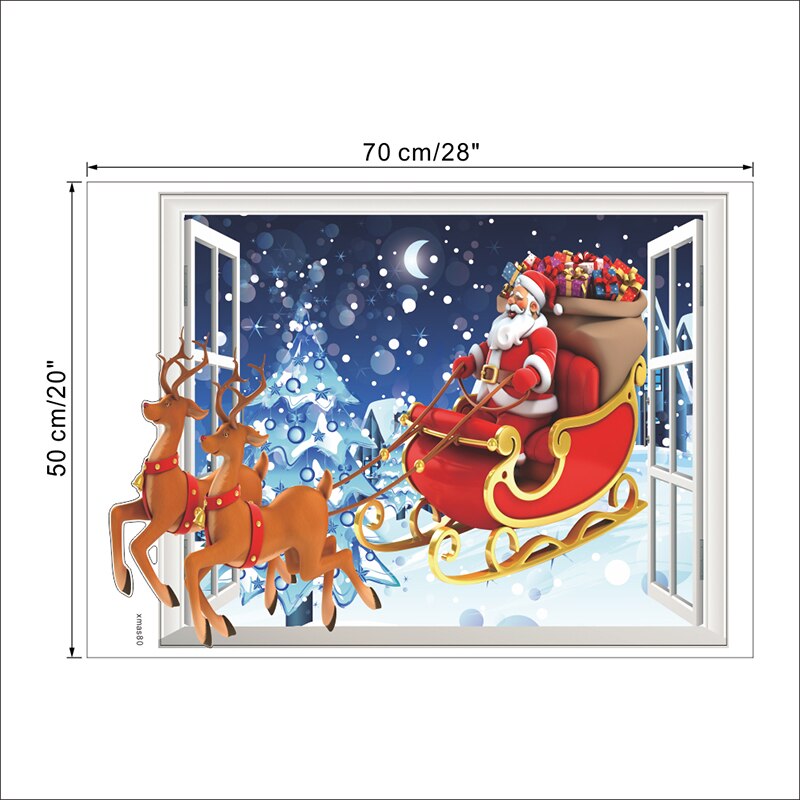 Merry Christmas Santa Claus 3D Window Wall Stickers For Home Decor Living Room DIY Shop Window Glass Xmas PVC Mural Art Poster