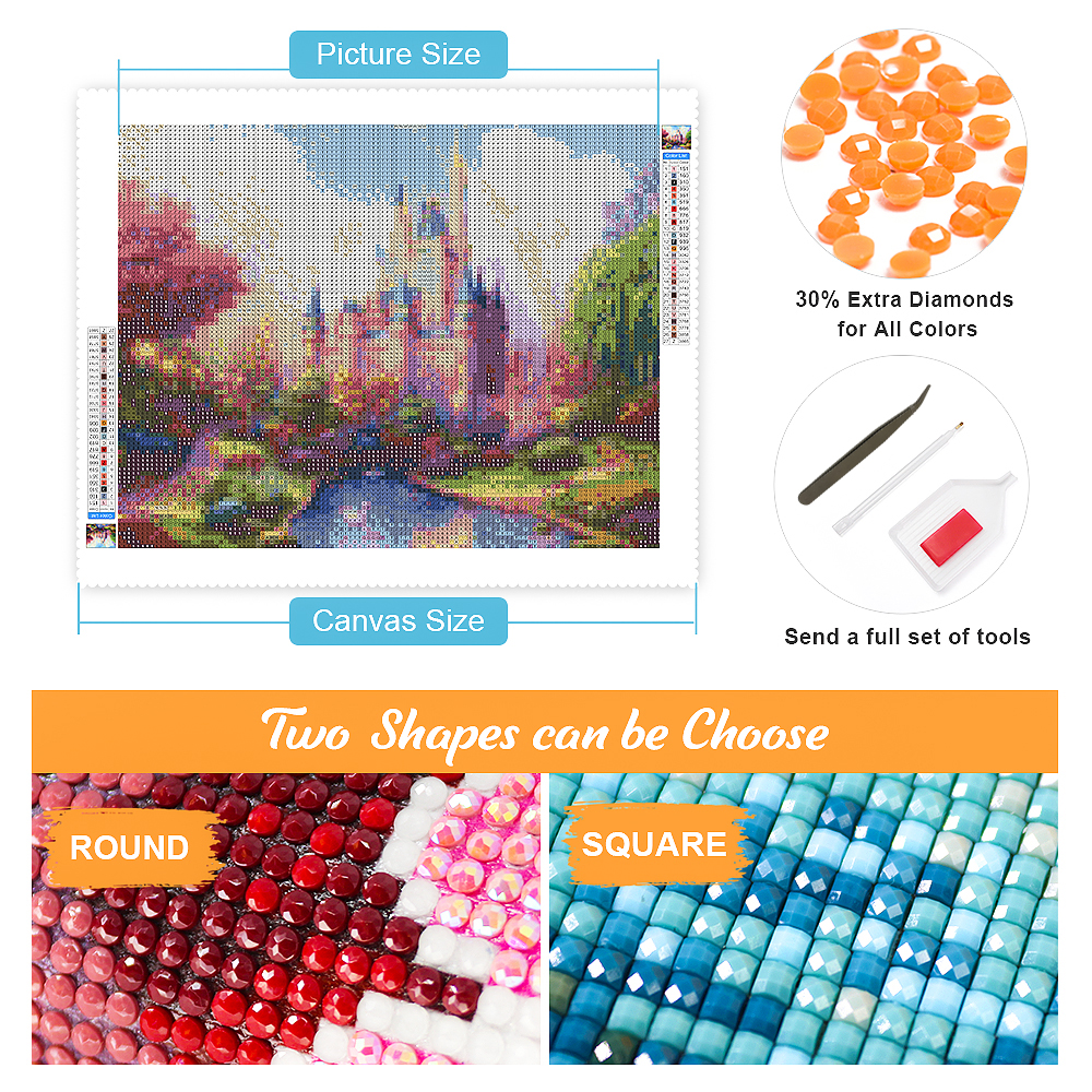 DIY 5d Schloss Schnee ansicht Diamant malerei Voll diamant Mosaik Kreuz Stickerei Dekoration hängende Malerei, 30x40cm gerahmt