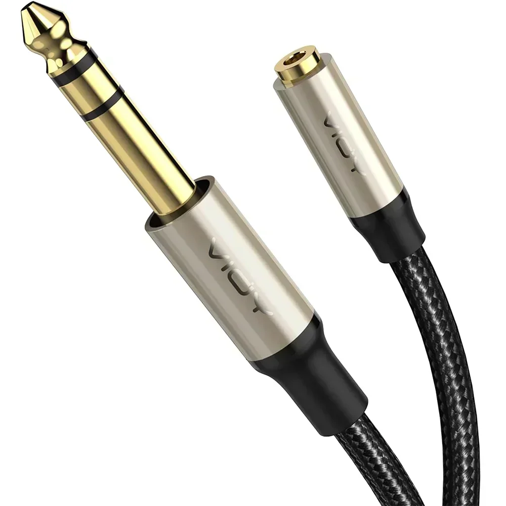 6.35mm to 3.5mm hodetelefonadaptere 1/4 hann  to 1/8 hunn trs stereojack lydforlengelsesledning for mikser gitar piano forsterker høyttaler: Svart / 8m