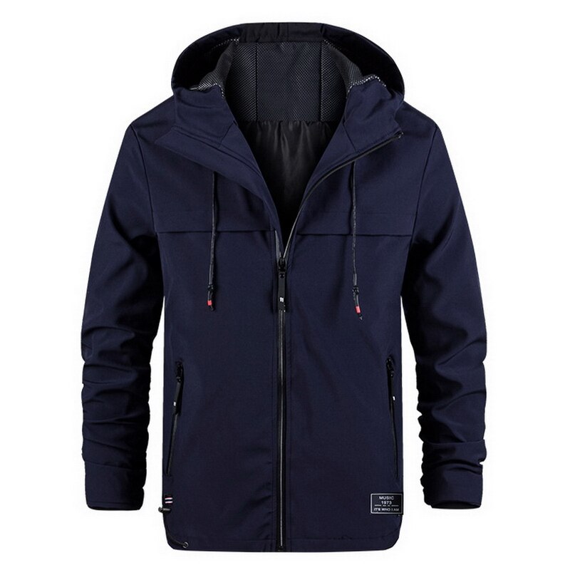 Lente Herfst Outdoor Dunne Wandelen Jas Heren Hooded Effen Kleur Windjack Jas Winddicht Waterpoof Grote Maat Jas Mannen: navy blue / 4XL
