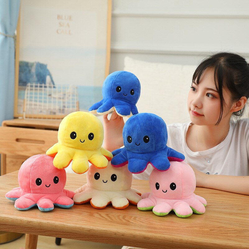 Double-Sided Flip Octopus Toys Kids Soft Plush Doll Animals Peluches Toys Reversible Stuffed Pillow Toy Xmas Birthday Baby