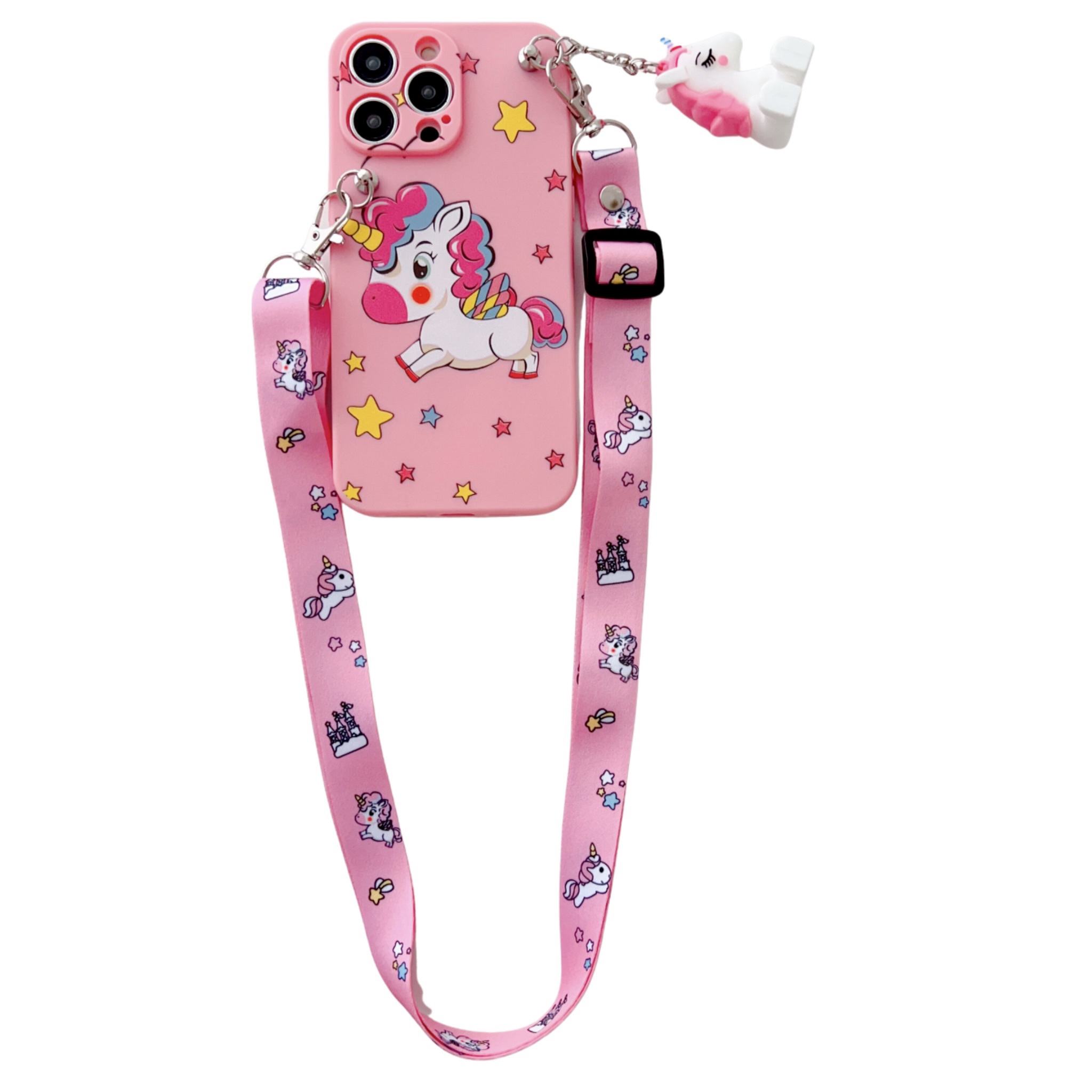 Unicornio para iPhone 6 6s 7 8 X Xs Max XR 11 12 13 14 15 Pro SE Max Funda con cuerda de soporte: Nylon / Beige