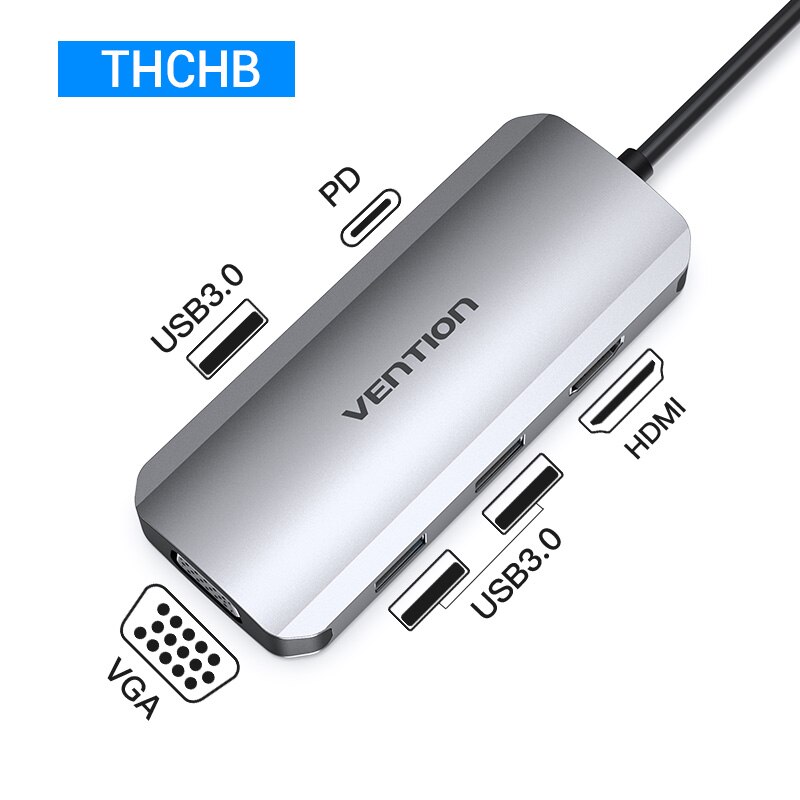 Vention Type C Hub USB C to HDMI USB 3.0 HUB Thunderbolt 3 Adapter For MacBook Samsung S10/9 Huawei Mate 30 P30 Pro USB-C HUB: 6 in 1 THC