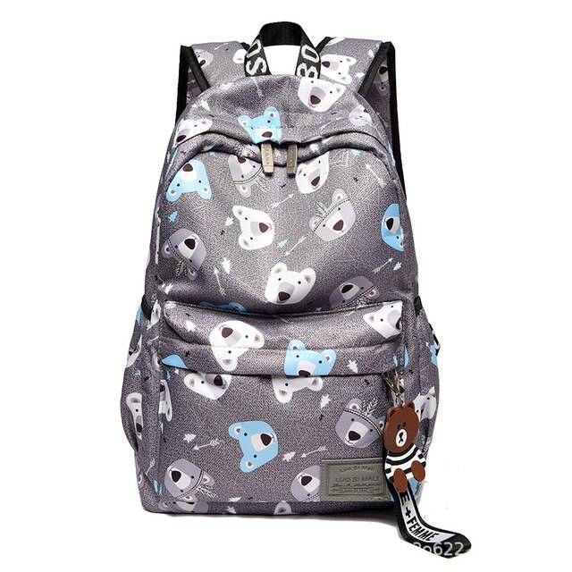 Chuwanglin Rugzakken Voor School Tieners Meisjes Tassen Mode Vrouwen Reizen Rugzak Rugzakken Leuke Animal Print Mannelijke Tas P61005: Gray bear