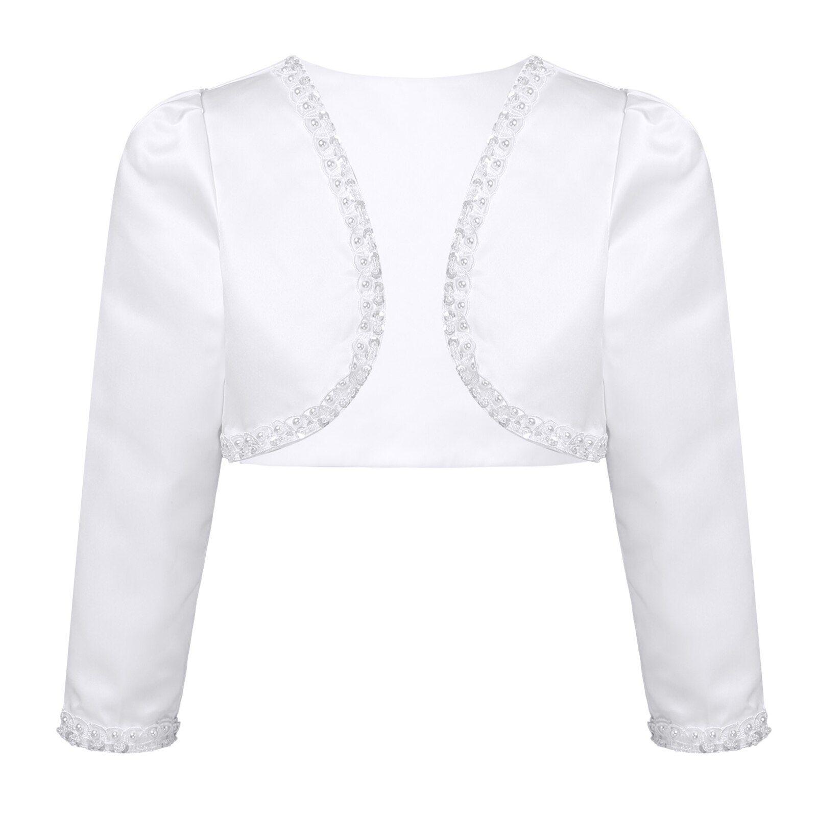 Giacca a maniche lunghe per bambini Bolero in rilievo bianco coprispalle da sposa mantelli da sposa scialle Cardigan capispalla cappotti abiti da ragazza di fiori: 12