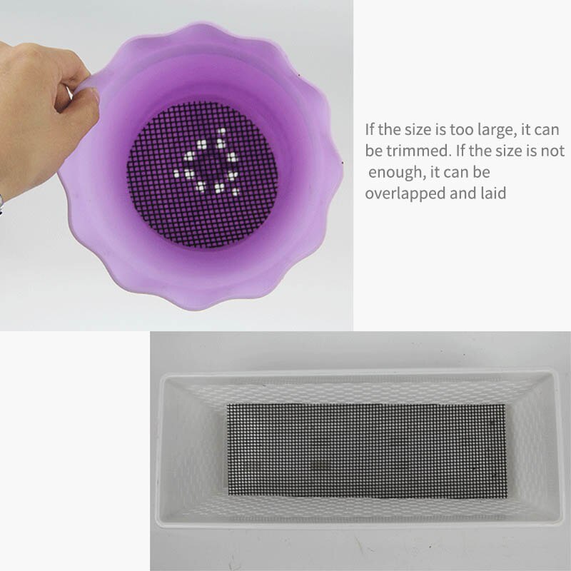 Plastic Bloempot Gat Mesh Pad Ademende Pakking Multifunctionele Voorkomen Bodem Verlies Bonsai Pot Bodem Rooster Mat Lekvrije zwart