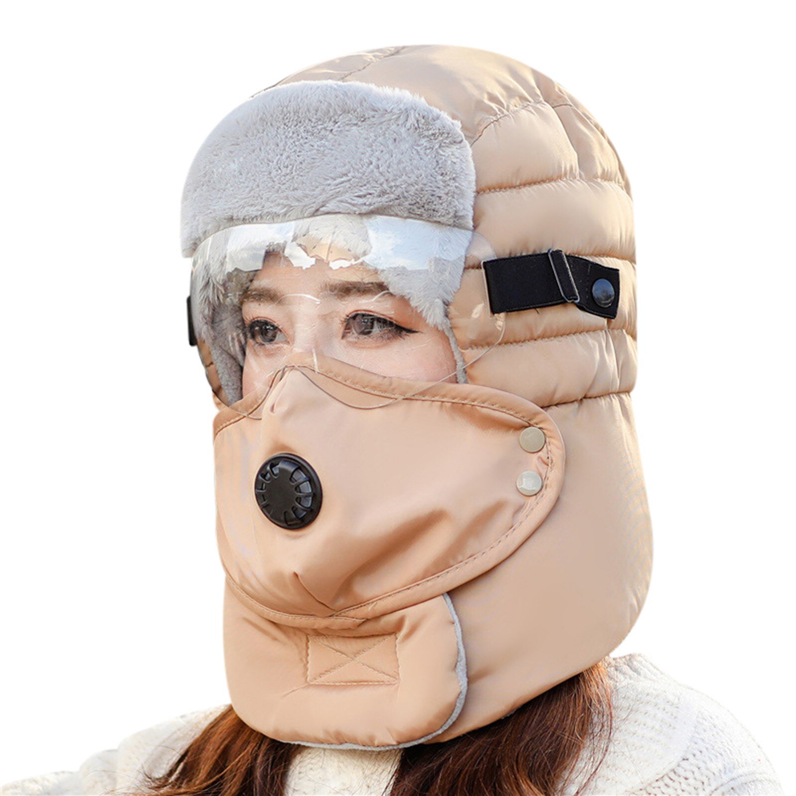 Full Protection Warm Waterproof Winter Hats With/Without Glasses for Riding Bike Motorcycle Outdoor d88: Khaki With Anti-fog 