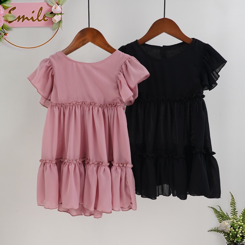 Summer Girls Dress Chiffon Draped Princess Children Kids Dresses For Girls Vestidos De Verano White Black Sukienki 2-6yrs