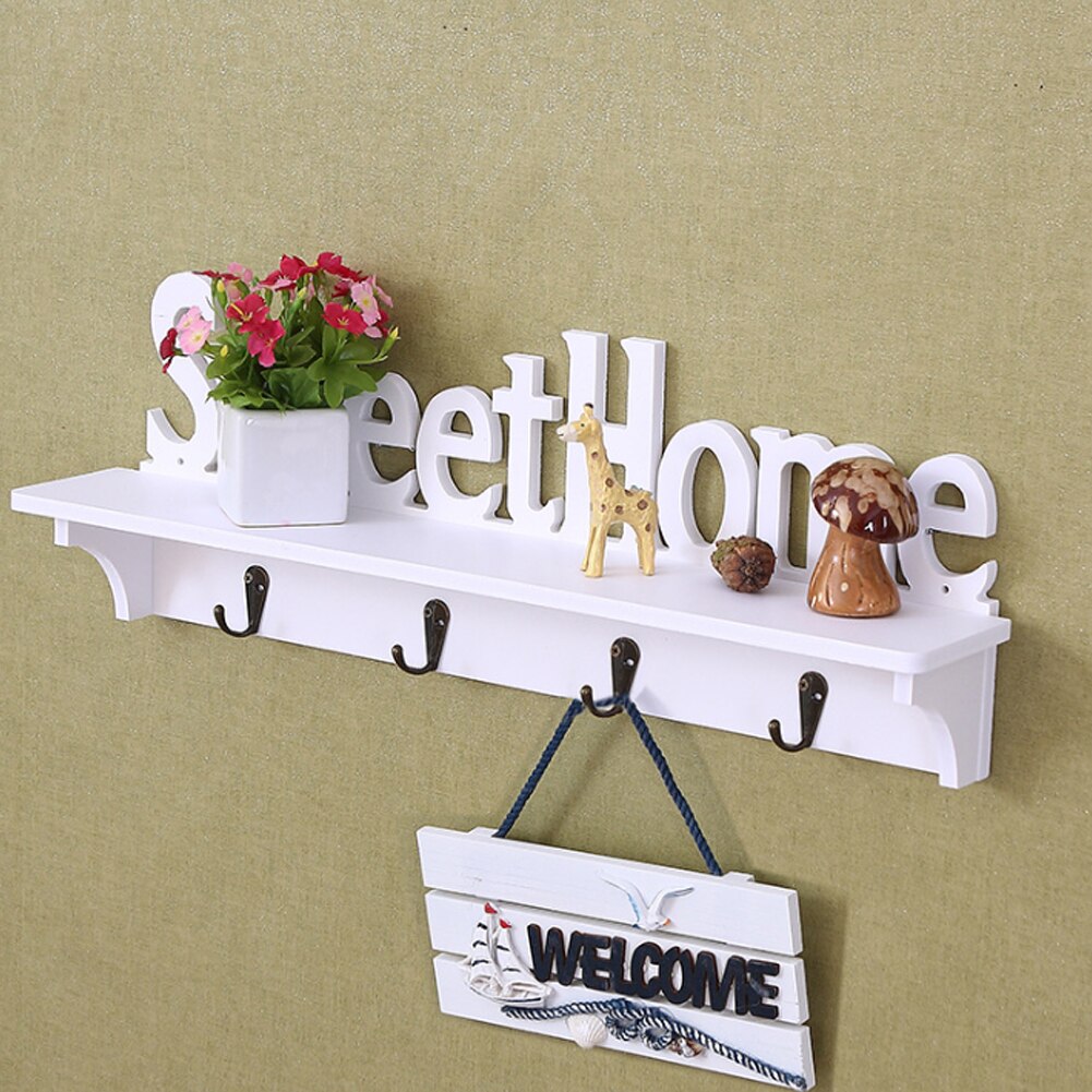 Wall Hanging Wood Key Hanger Holder Home Key Hooks Wooden Coat Rack Wall Decor Organizer Rectangle House Decoration Room Rack