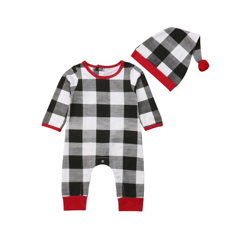 FOCUSNORM di Natale Appena nato Del bambino Della Ragazza del Ragazzo Del Pagliaccetto Lungo Del Manicotto del plaid Della Tuta Cappello Vestiti vestito impostato