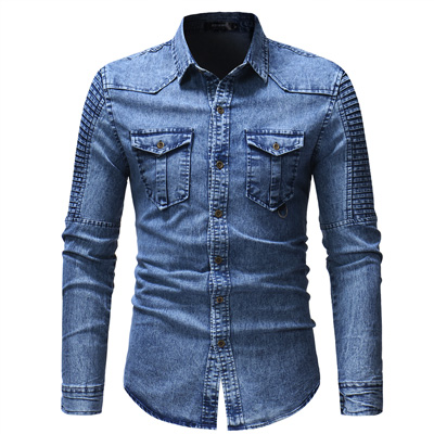 Höst jeansskjorta herr slimmad avslappnad långärmad bomullsskjorta enkelknäppt svart blå 3xl: Blå / Xxxl
