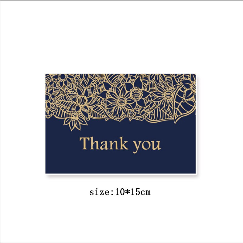 1pack Bronzing dark blue Thank You business card thank you half-fold card white envelope 15*10CM flower shop message: B