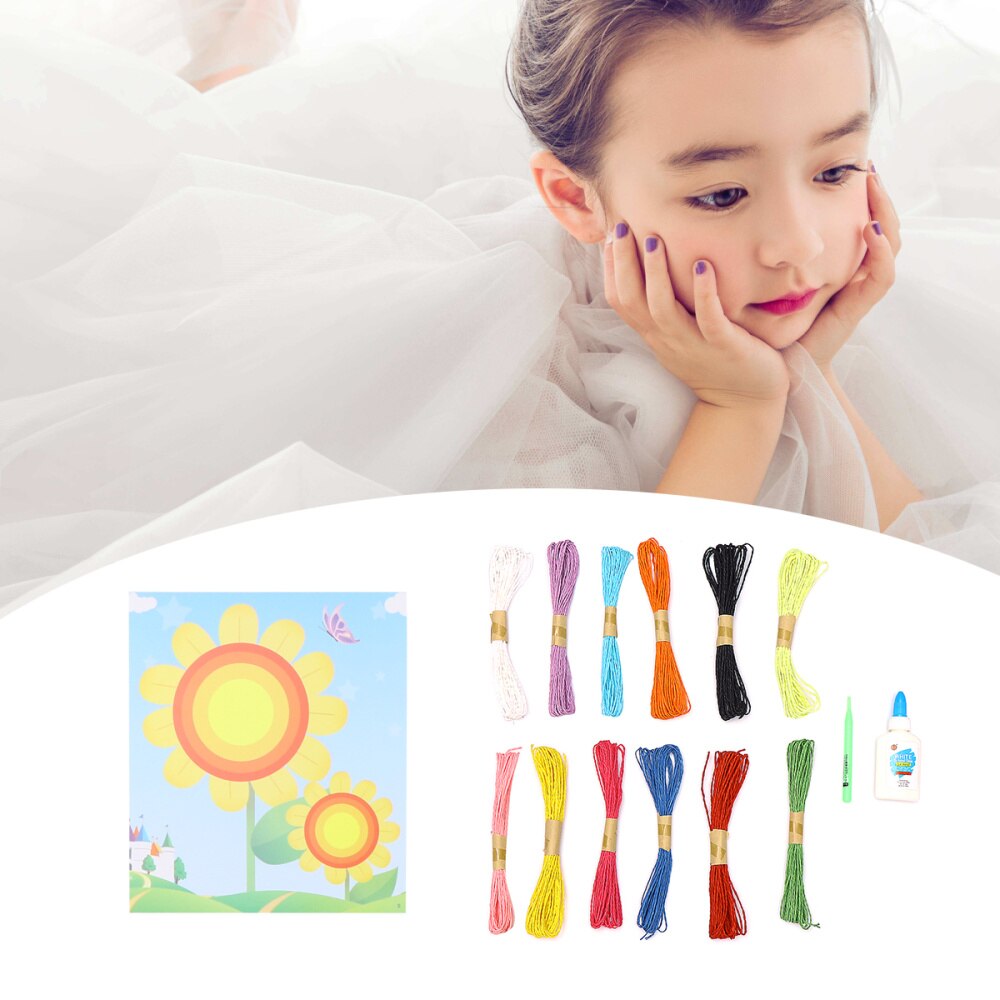 1 Set DIY Colorful Paper Rope Set Kindergarten Handmade Materials Educational Paper Rope Set for Children (Sun Flower Pattern)