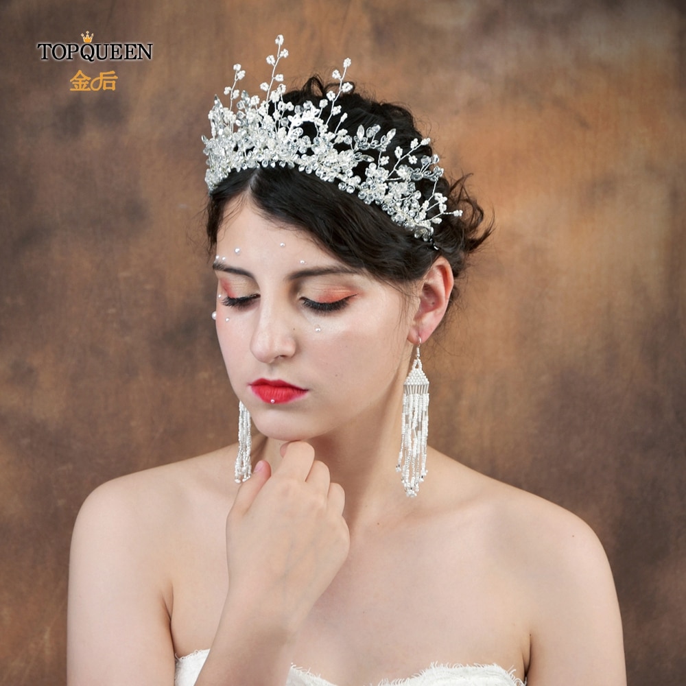 TOPQUEEN HP199 Bridal Crown Parels Bruiloft Tiara en Kroon Met Crystal Bruid Haar Sieraden Handgemaakte Bruiloft Haar Accessoires