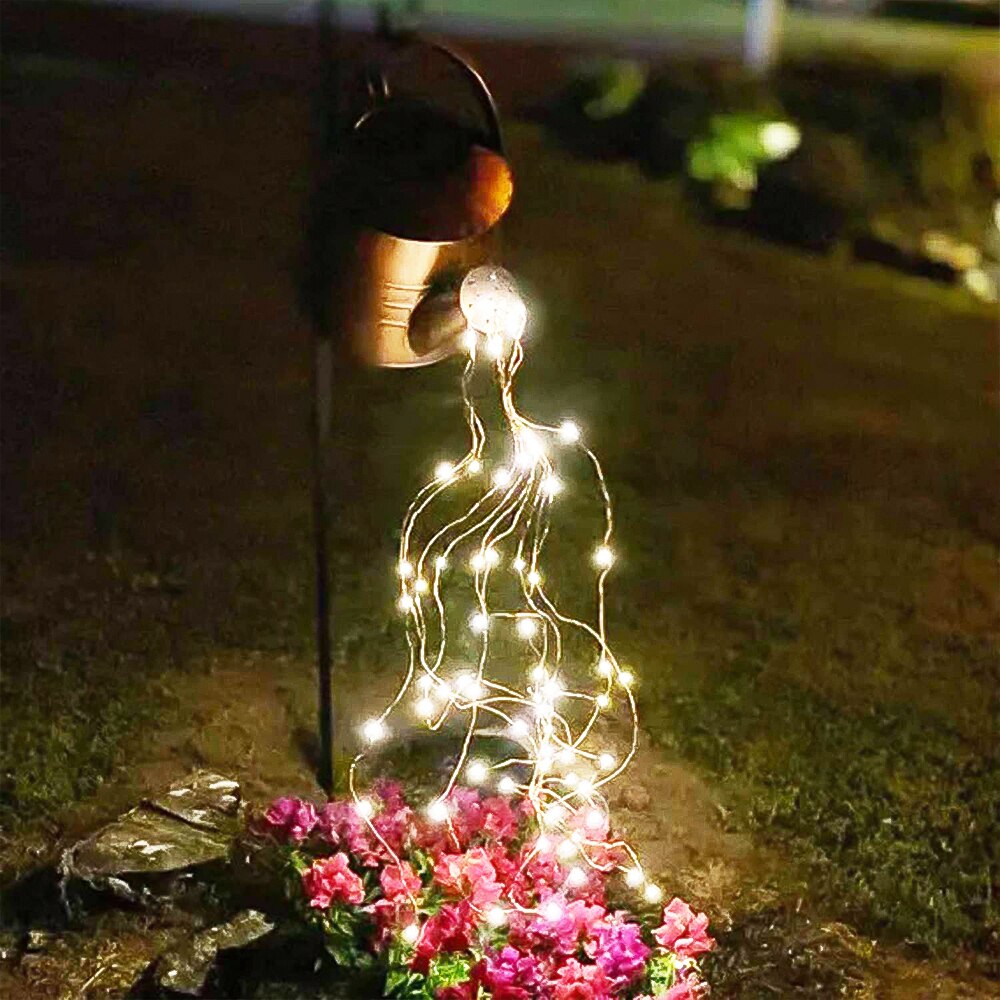 Regadera con luces, tiras de luces de mimbre impermeables, alimentada por batería, luces LED para decoración de interior y exterior
