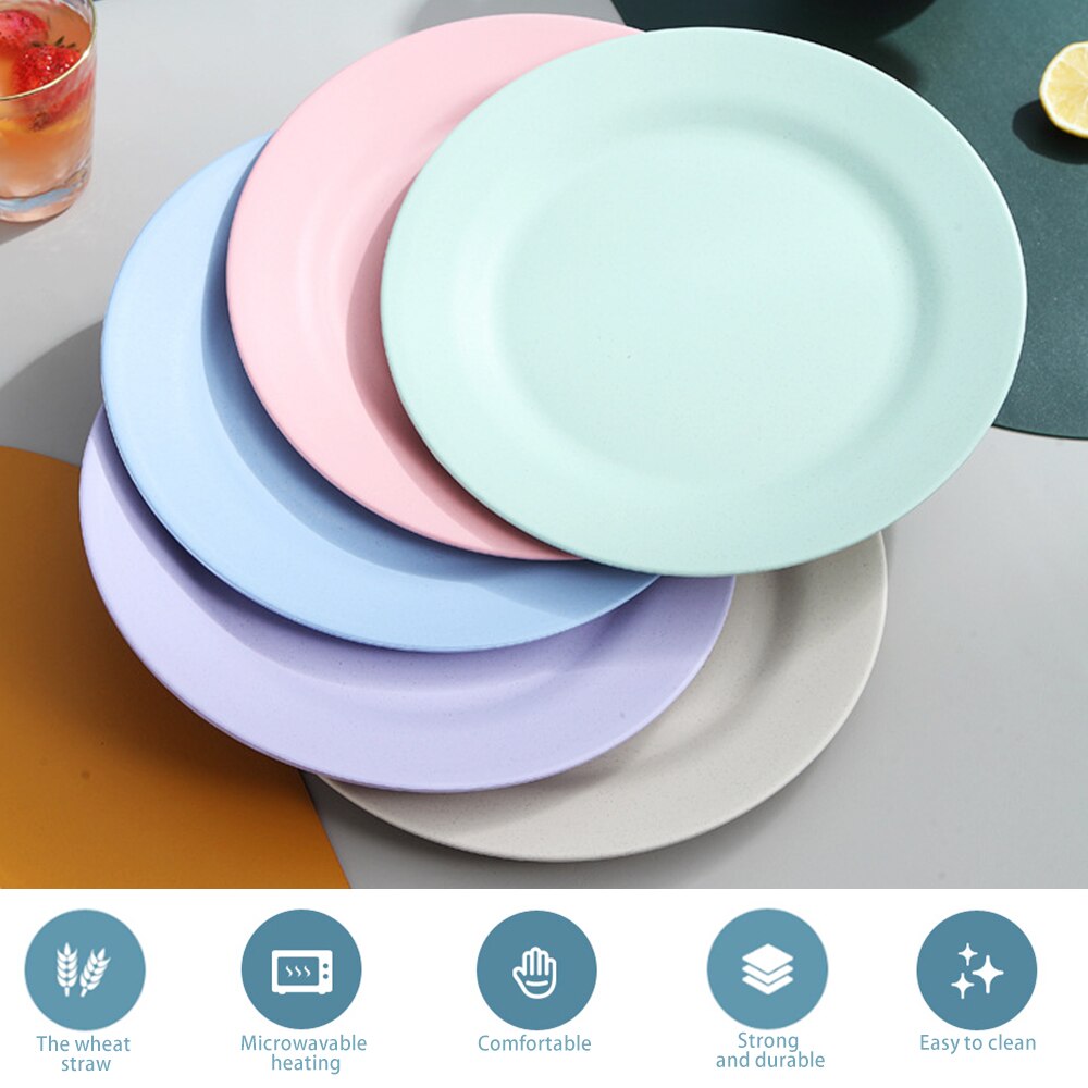 Juego de platos de cena para carne, plato grande para Pasta, ensalada, vajilla de ensalada de paja de trigo, vajilla de postre de fibra reutilizable