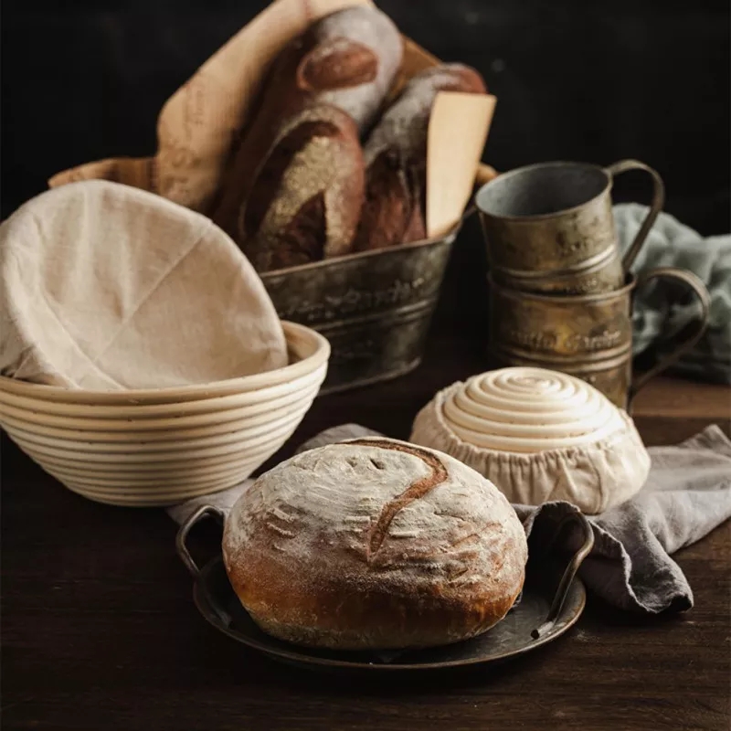 WALFOS panier en osier de Fermentation en rotin naturel, Baguette de campagne, pain français, pâte à pain, paniers Banneton