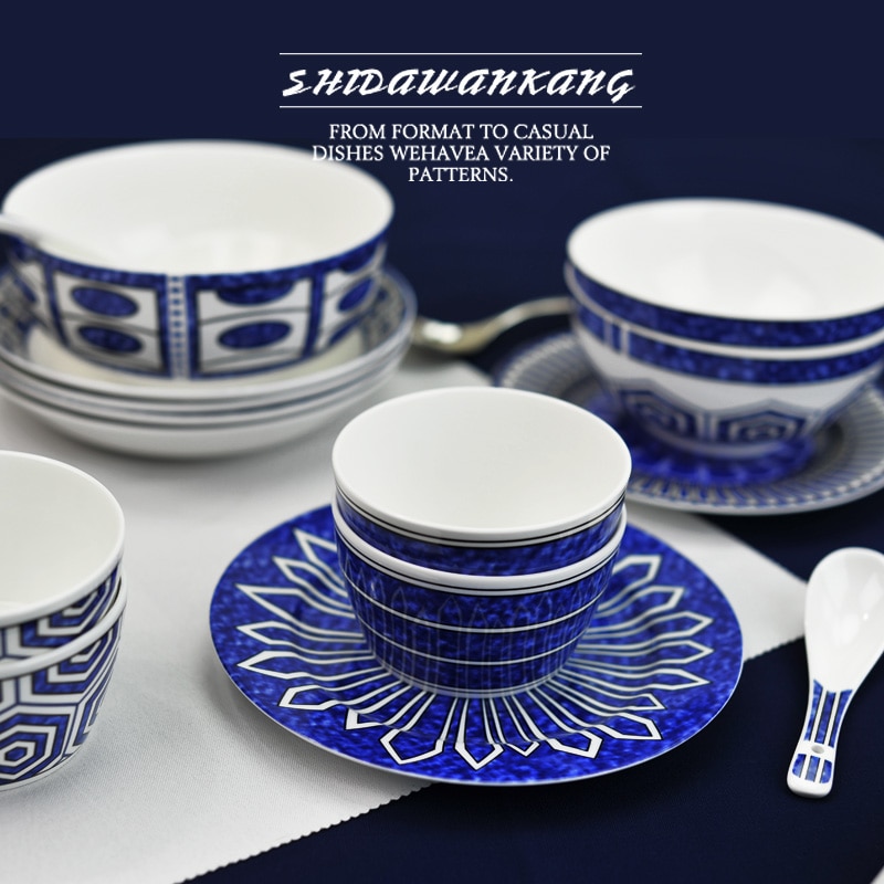 16pcs set, fine bone china dinner set porcelain, blue Europ style, bowl thermos for food with containers, ceramic buffet dishes