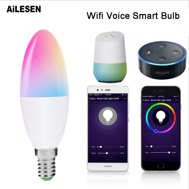 Ailesen Wifi Smart Lamp Led 6W Rgb E14/E12/E27 Kleur Veranderende Lamp Voice Remote App controle Werk Met Alexa Google Thuis