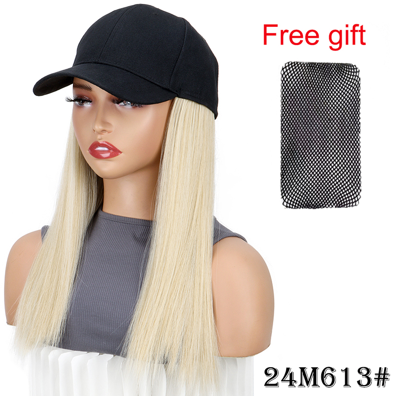 Pelucas sintéticas de 18 pulgadas de largo y recto estilo deportivo gorra de béisbol extensión de cabello cómoda ajustable para mujeres uso diario: #2
