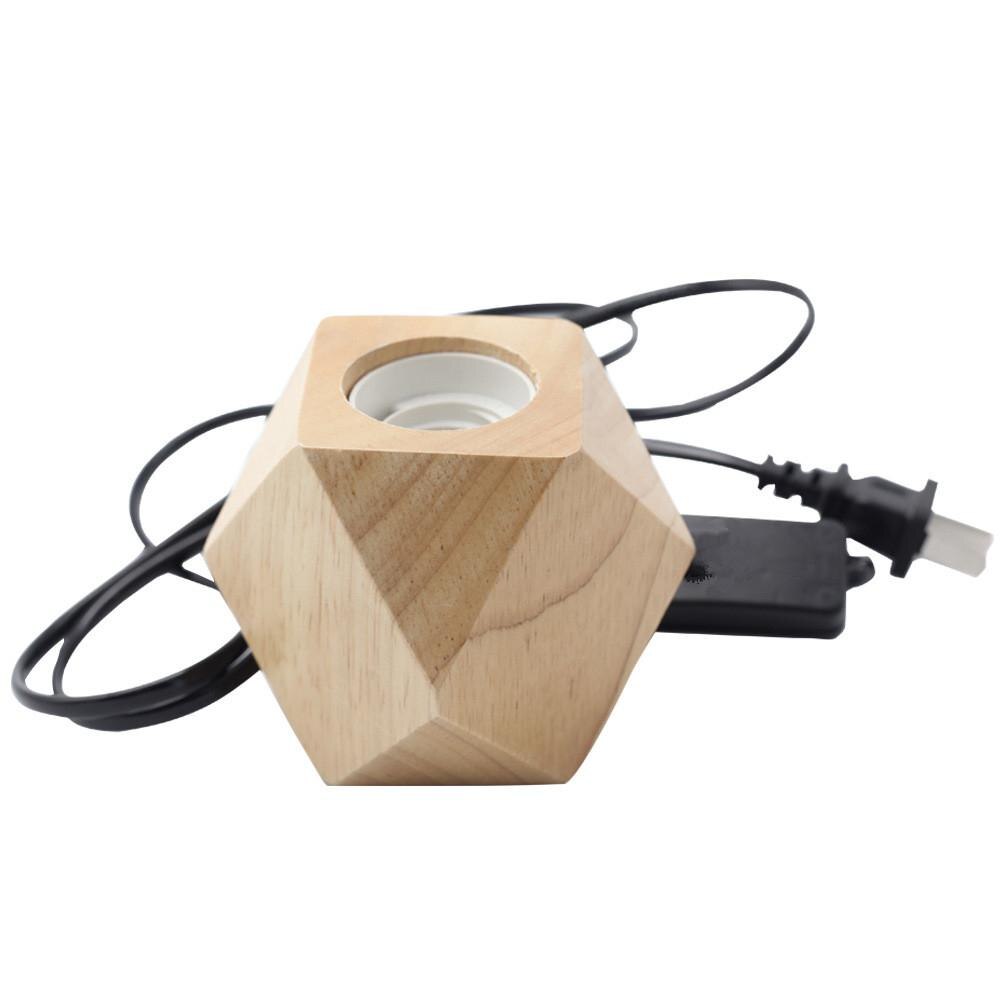 E27 Wood Diamond Shape Light Base with Dimmer Switch 110-240V US Plug