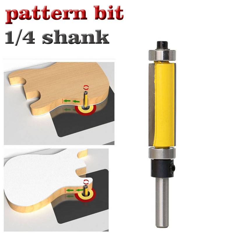 1Pc 1/4&quot; Shank Template/Trim Router Bit, with 2&quot; Long Routing Cutters. Features: top &amp; bottom ball bearings Woodworking Tool