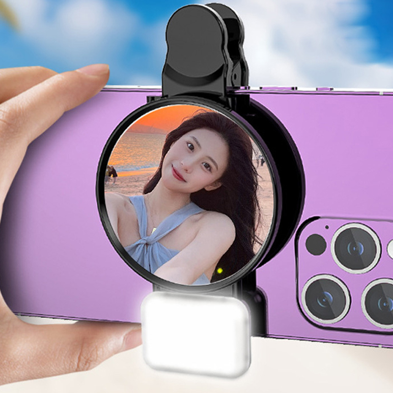 Selfie-reflectorspiegel Invullicht voor mobiele telefoon met stabiele clip Universele selfieclip aan de achterkant Spiegel Selfies Licht voor fotografie