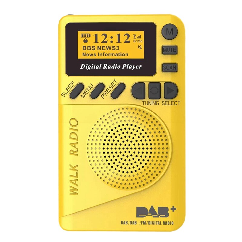 DAB FM Radio Digital Radio, Mini Portable Handheld Radio, High Sensitivity Whip Antenna, Support SD Card MP3 Playback Function: yellow