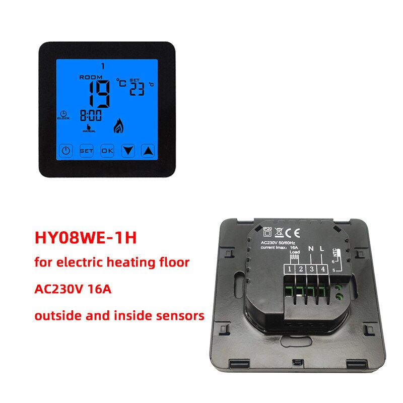 HY08 3A 16A MINCO HEAT Thermoregulator LCD Touch Screen Thermostat For Electric Heating Floor System Room Temperature Controller: Electric Black