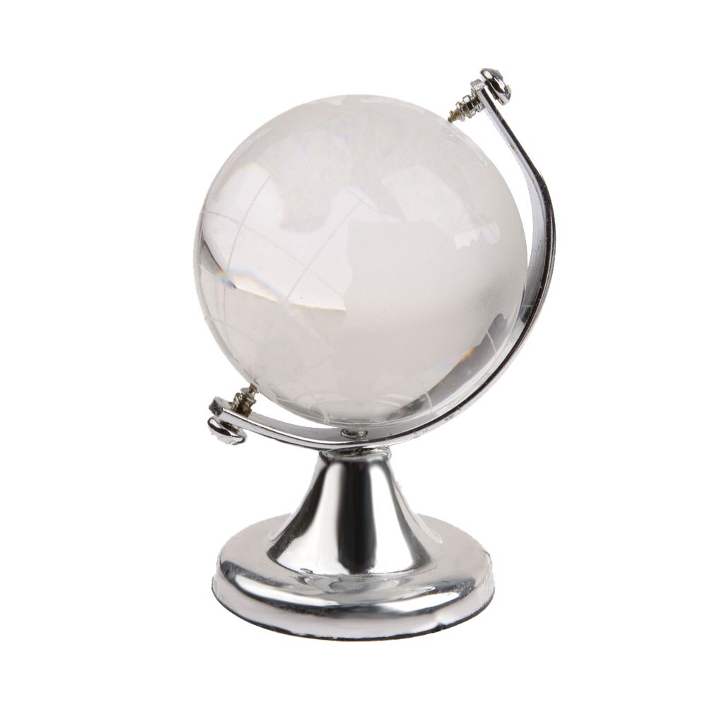 Fengshui decor Vaastu Paperweight Crystal Ball Silver w Stand Crystal Globe