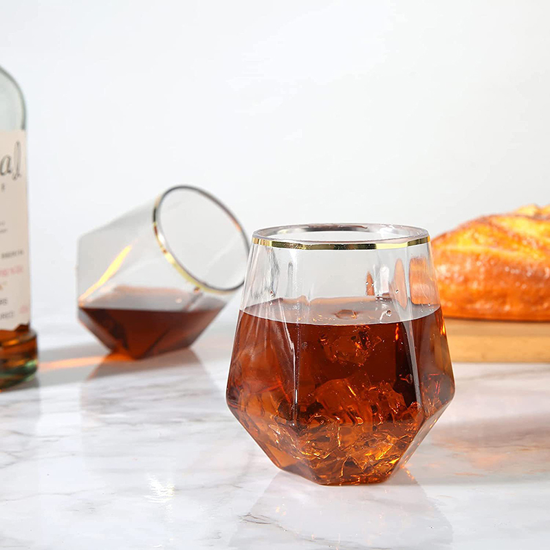 Verre à vin hexagonal en diamant à bord doré, style européen, plastique, ménage, transparent, whisky, étranger, 1 pièce