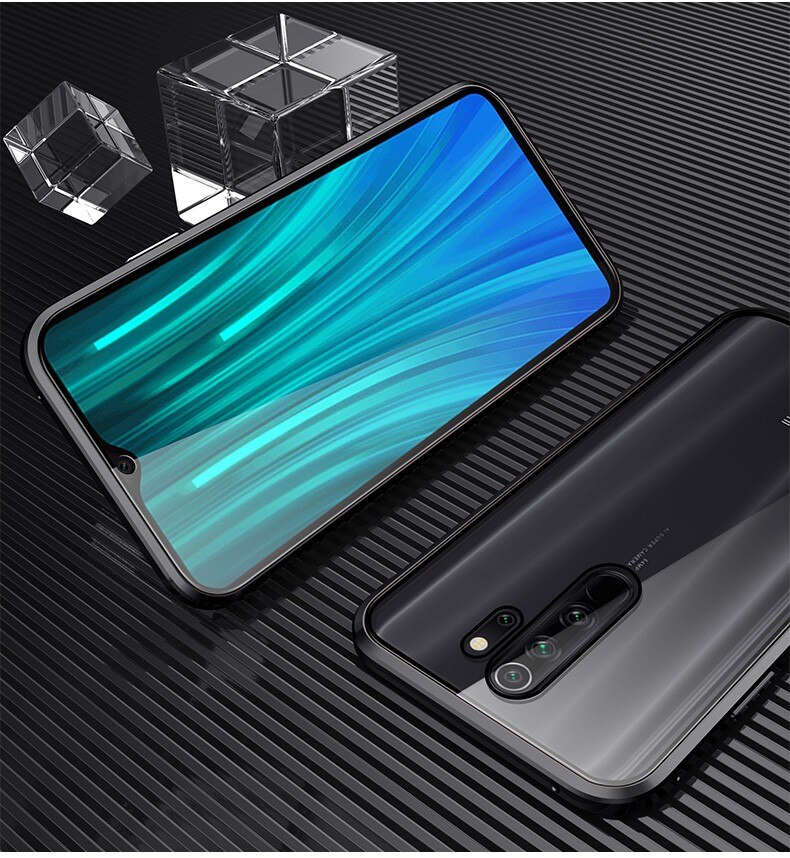 360 Bescherming Magnetische case Voor xiaomi redmi note 8 pro note8 note8pro Dubbelzijdig gehard Glas cover Metal Absorptie coque: redmi note 8 pro / black