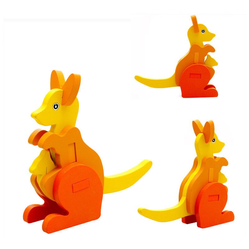 Giocattoli per bambini Puzzle 3D in legno cartone animato modello animale blocchi per bambini giocattoli educativi precoci per giochi per bambini: Kangaroo